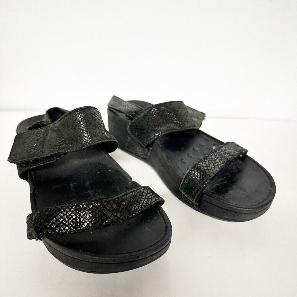 Vionic Bolinas Black Snake Embossed Slingback Wedge Women's Sandals Sz 6